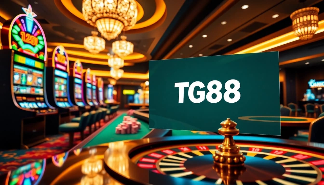 Engaging scene of online gambling featuring TG88 slot machines and poker chips for thrilling experiences.
