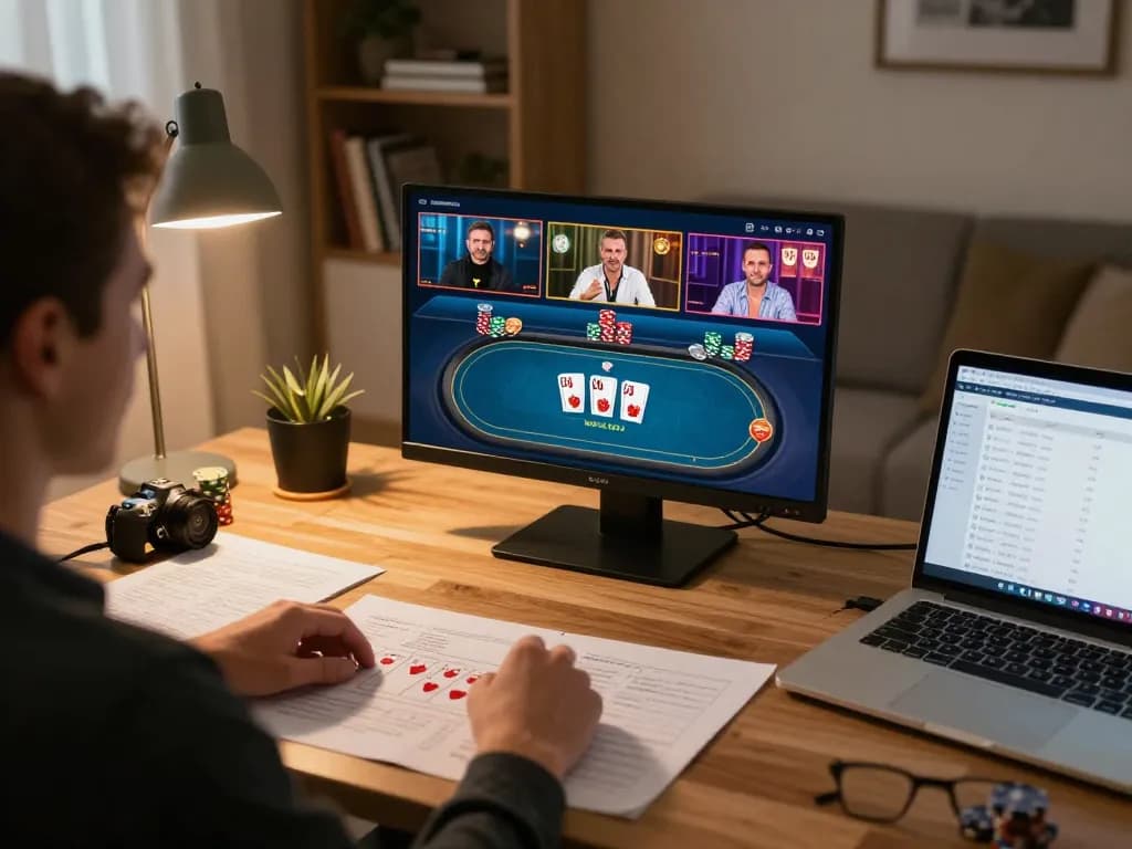 MM88 poker gameplay in a cozy home setting with strategic notes and warm lighting