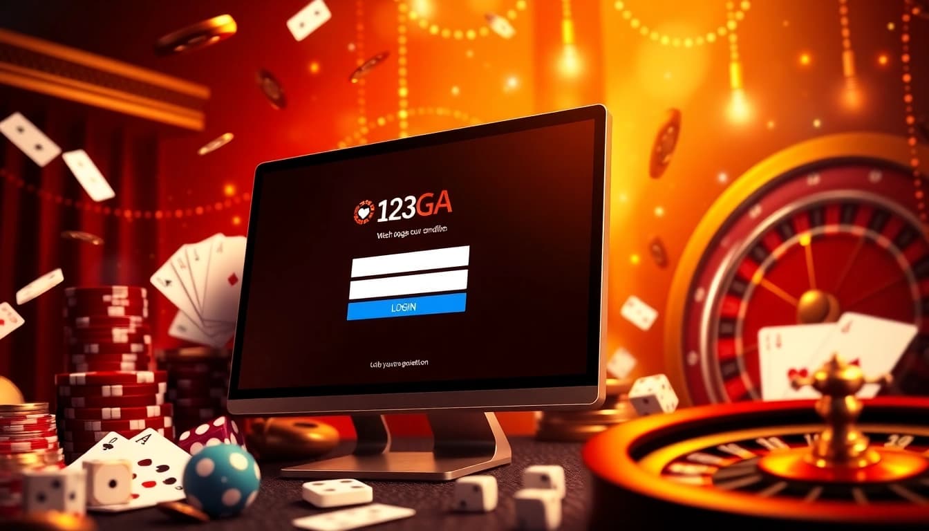 Engaging login experience with ĐĂNG NHẬP 123GA highlighted on a modern device amidst casino elements.