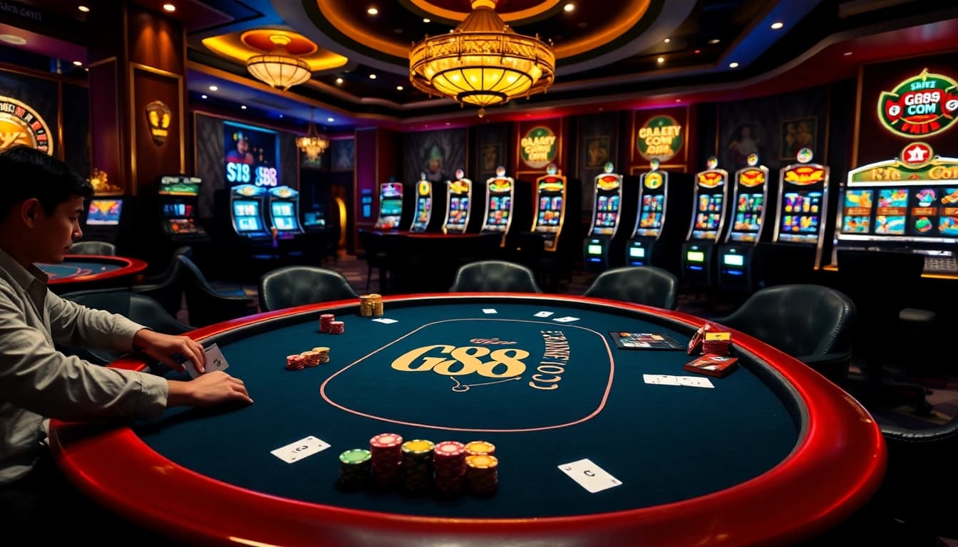 Experience the luxury of winning at GG88 COM's immersive poker table setting.