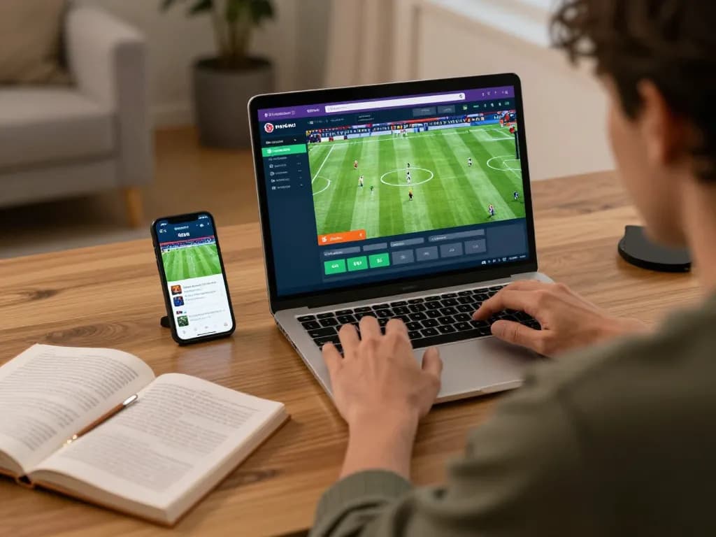 Placing strategic bets on keo nha cai through a laptop in a cozy home workspace