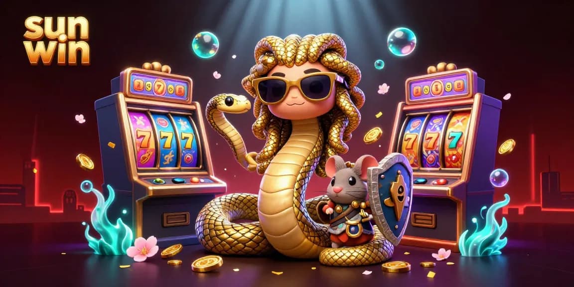 Try your luck with sun win in a lively casino scene featuring Medusa and gambling elements.