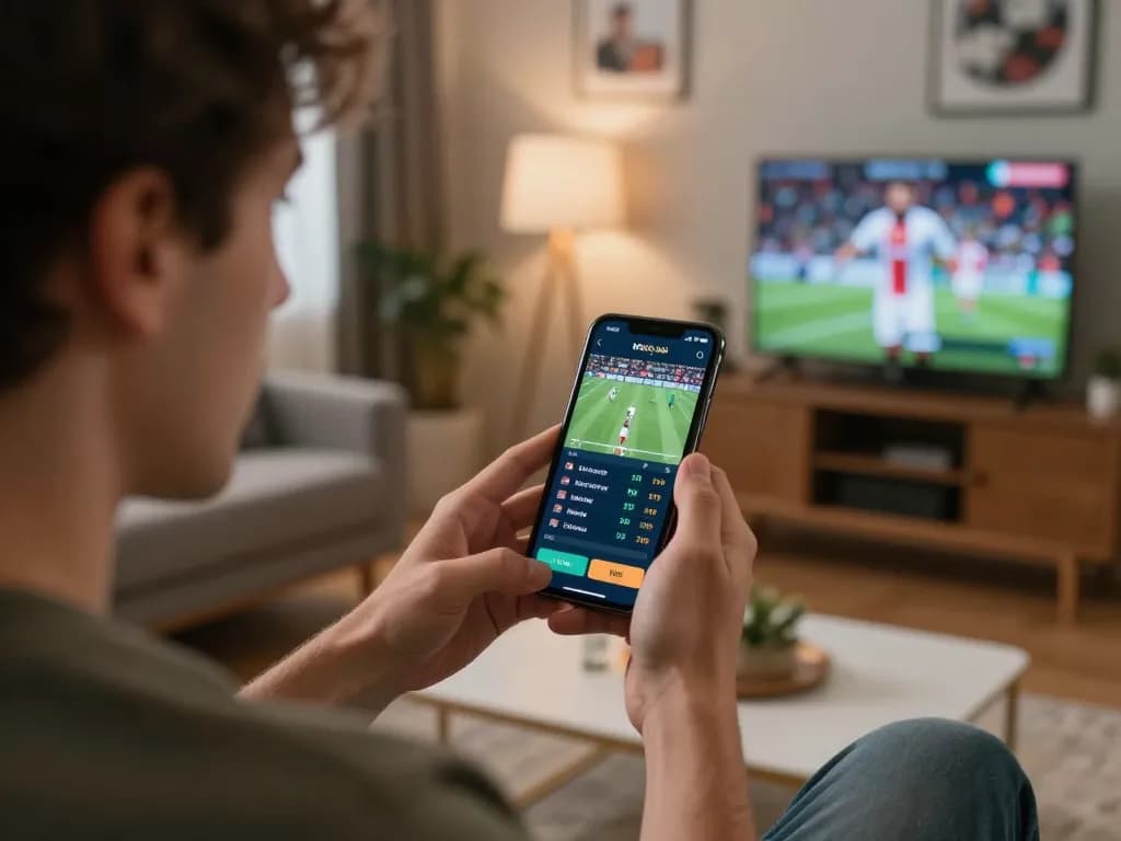 RR88 sports bettor excitedly checking live updates on mobile betting app