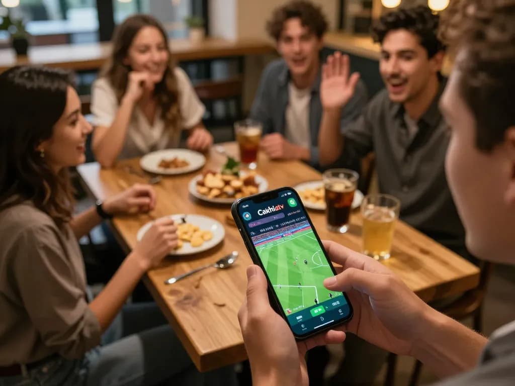 Cakhiatv app users engaging with live football matches, showcasing mobile gaming excitement.