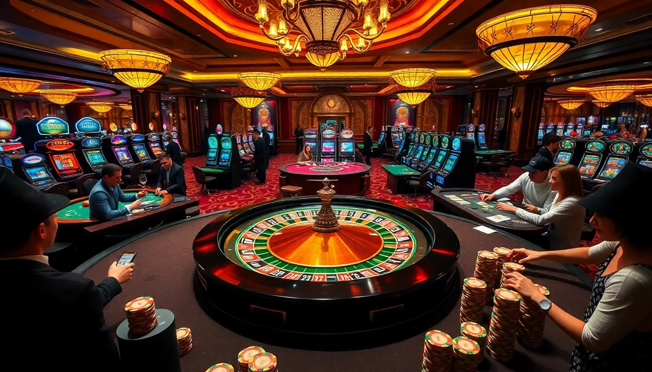 Experience thrilling gameplay with sunwin at a luxurious casino table surrounded by excited players.