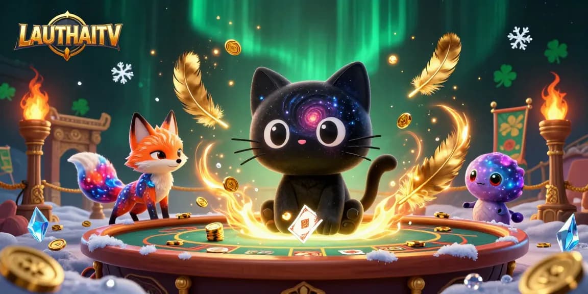 Experience thrilling betting action with LAUTHAITV featuring vibrant illustration of a cosmic casino scene.