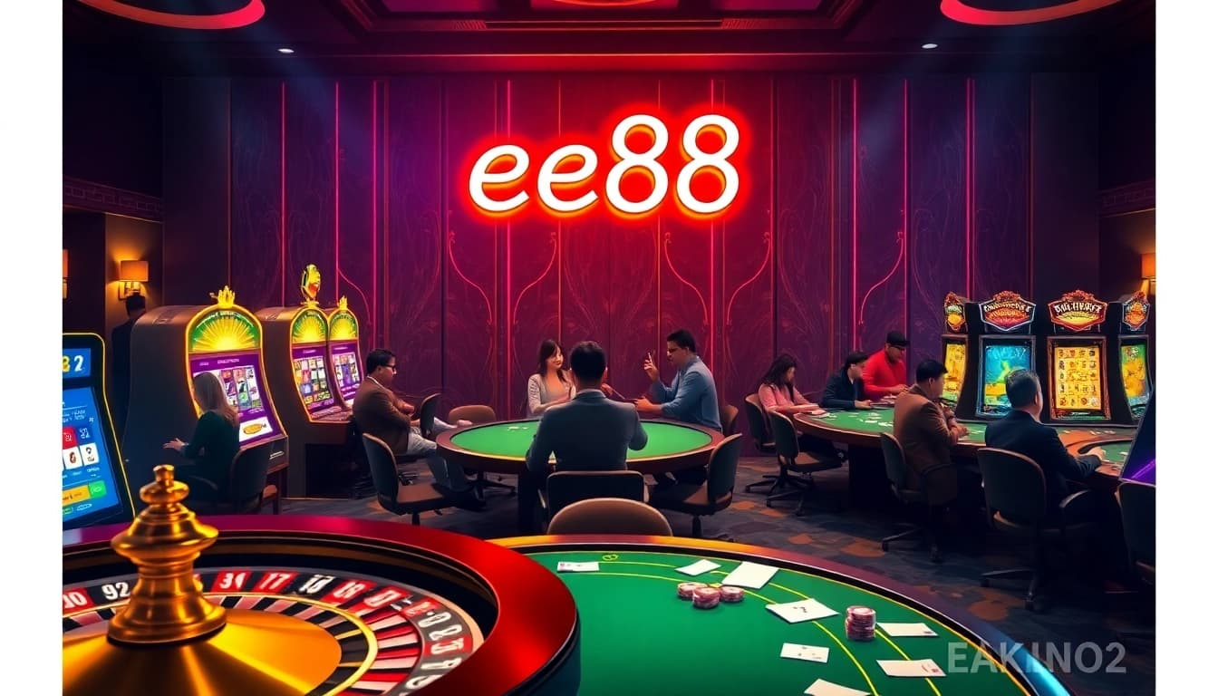 Players enjoying an exhilarating gambling experience at ee88 casino, featuring roulette and slot machines.