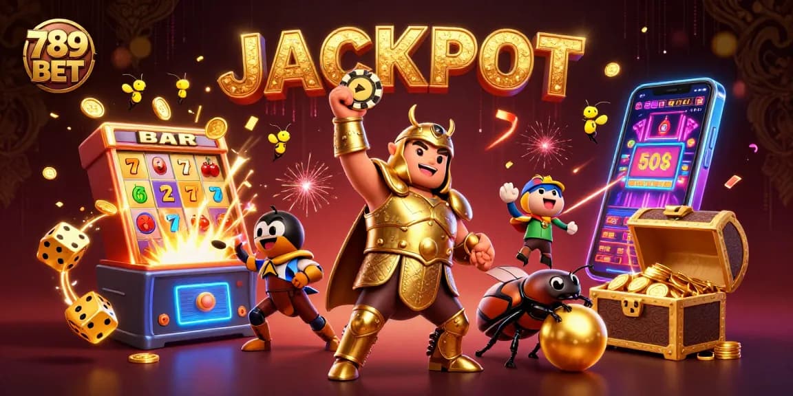 Experience the thrill of 789 BET with a 3D beetle duo in a vibrant casino world showcasing jackpots.