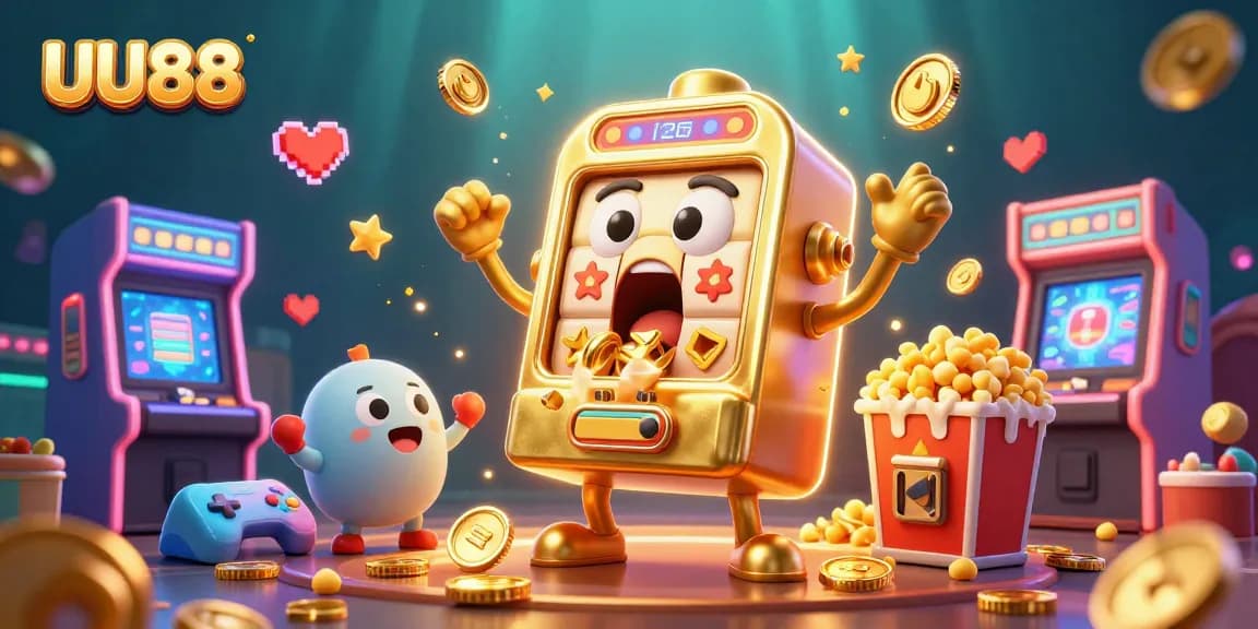 Experience the thrill of winning at UU88 with a vibrant digital casino scene featuring a golden slot machine.