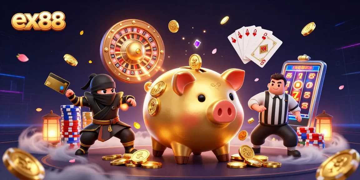 Experience thrilling wins at ex88 with colorful characters and cascading casino elements.