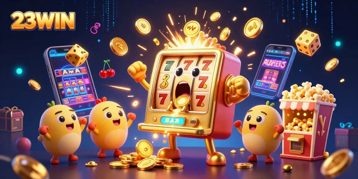 Experience the thrill of winning at 23WIN with a joyful slot machine celebrating its jackpot!