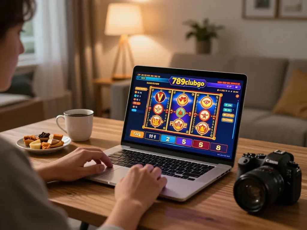 Engaging with online games on 789clubgo, showcasing vibrant slot action and a cozy gaming atmosphere.
