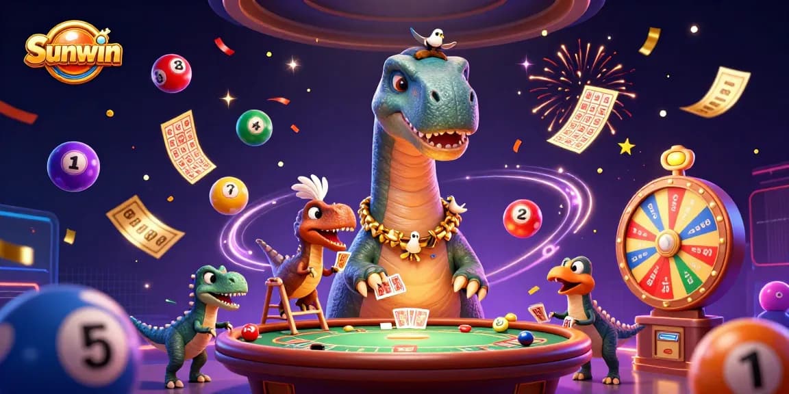 Sunwin players enjoy dynamic lottery games with colorful elements in an animated casino scene.