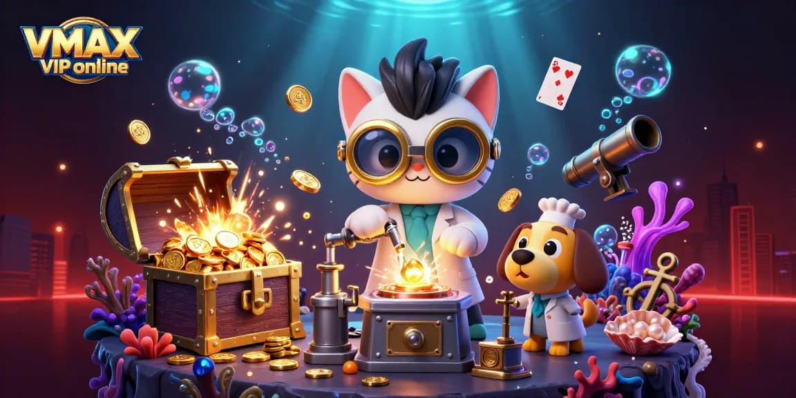 Experience thrilling gameplay with VMAX VIP online at this vibrant, animated casino illustration.