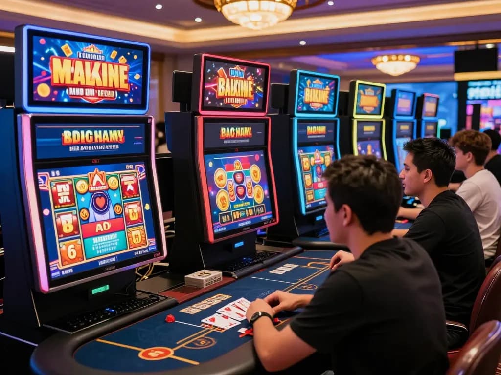 Excited players enjoying games at 23win online casino, showcasing vibrant graphics and promotions.