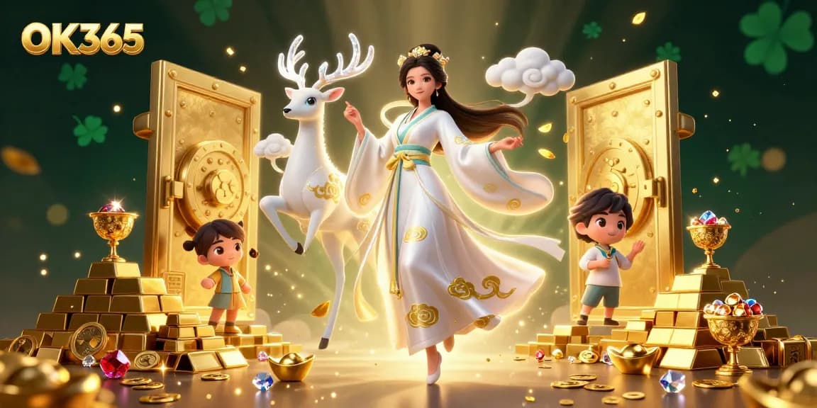 Engage with OK365's dynamic casino experience featuring vibrant characters and casino elements.