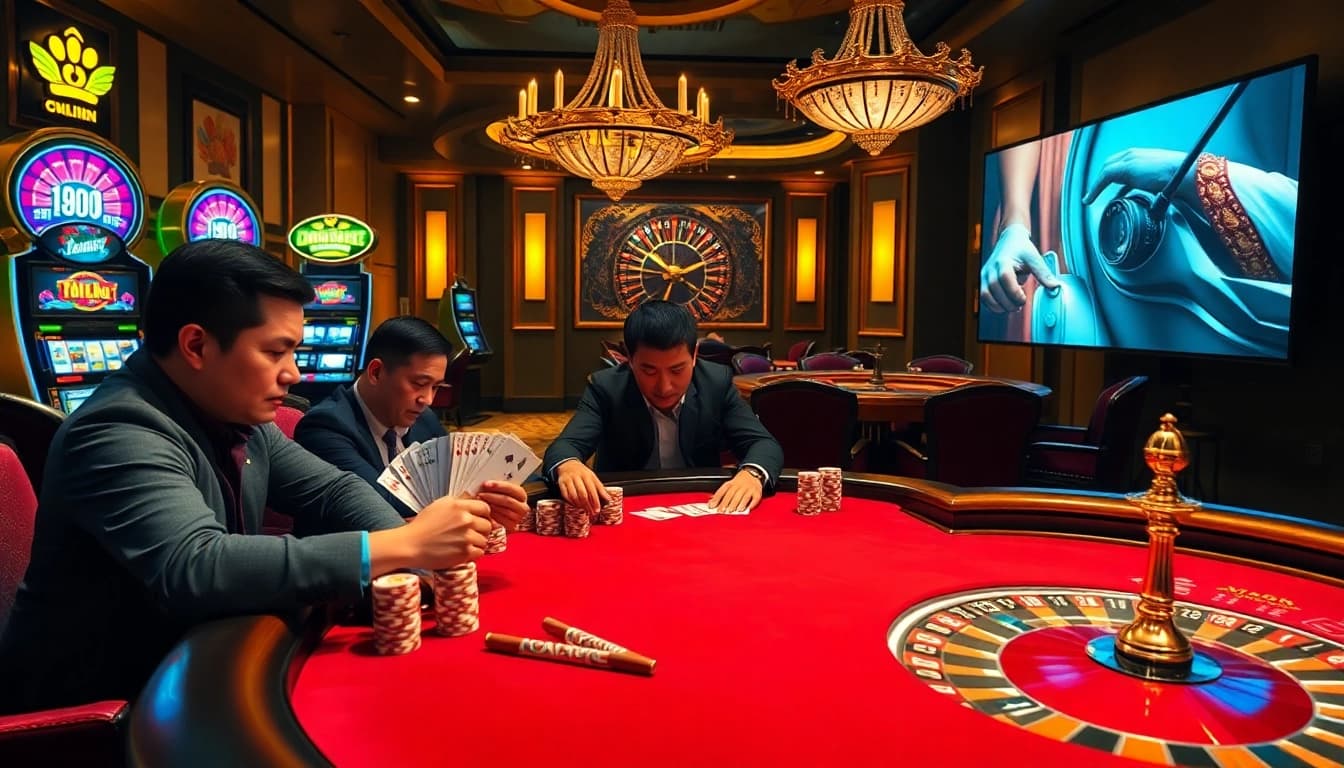 Experience phim moi in a thrilling casino environment with high-stakes poker, vibrant slot machines, and elegant decor.