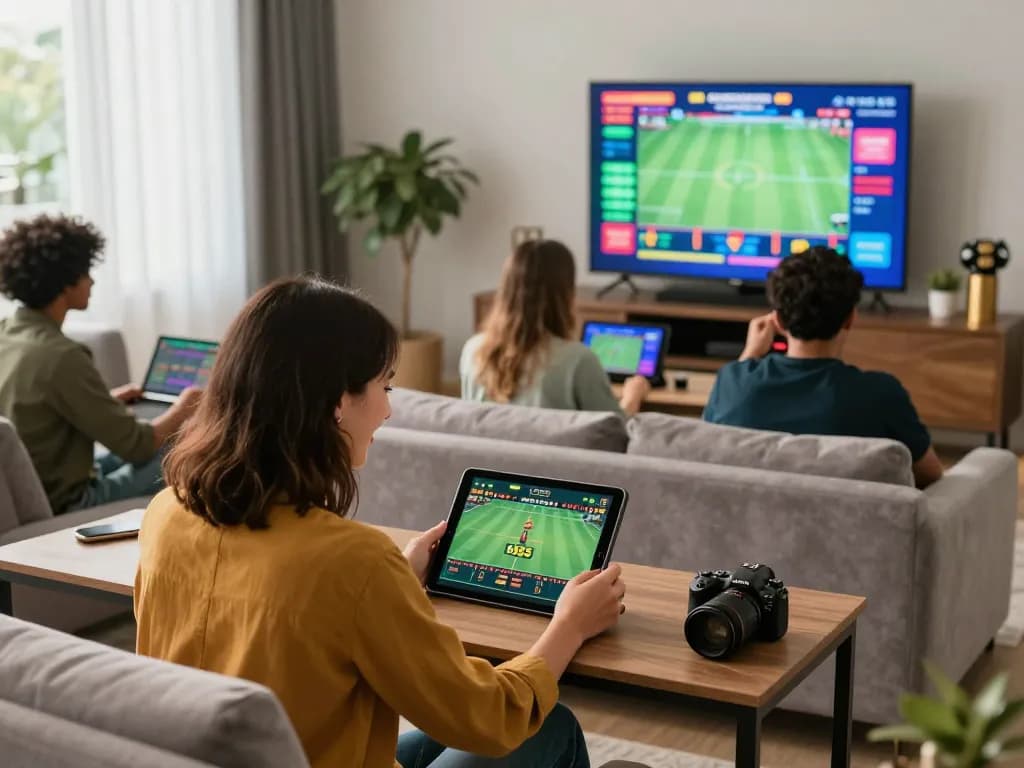 Young woman celebrating a win on bl555 platform in a lively home setting.