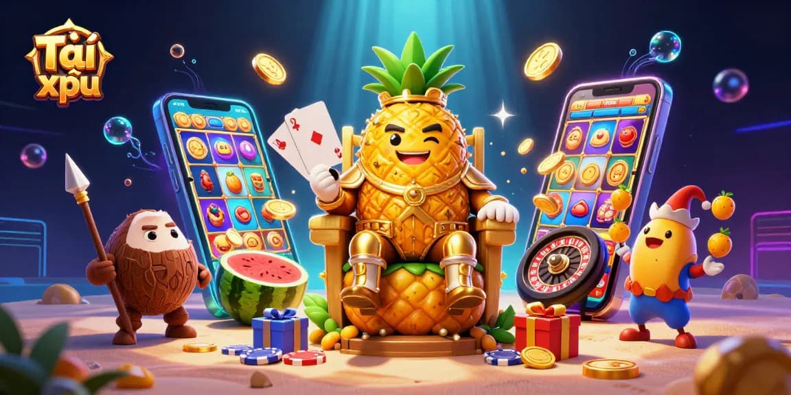 Engage with the thrilling Tài xỉu game, featuring dynamic characters and colorful casino elements.