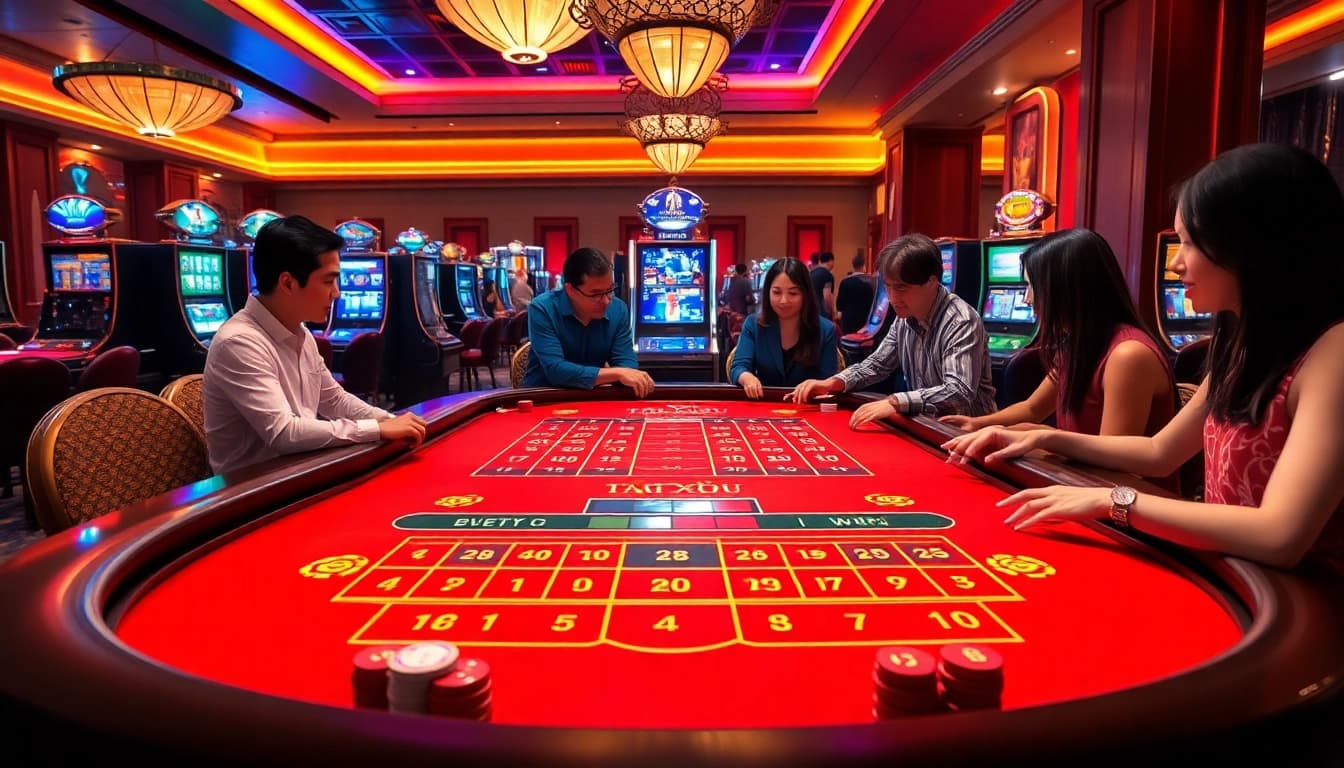 Tài Xỉu MD5 players engaging in an exciting game, showcasing a vibrant casino atmosphere.