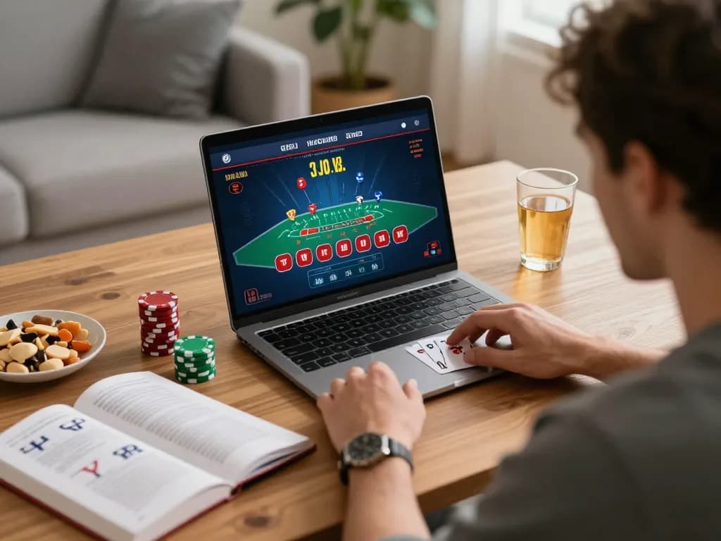 Engaged player at LV88 online casino playing blackjack and strategizing bets