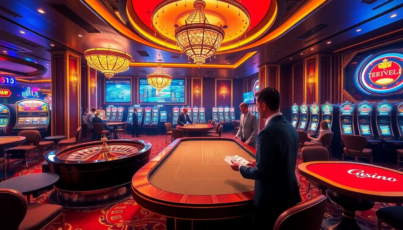 Players winning exciting games at https://rr9988.net/ casino, showcasing vibrant table action and slot machines.