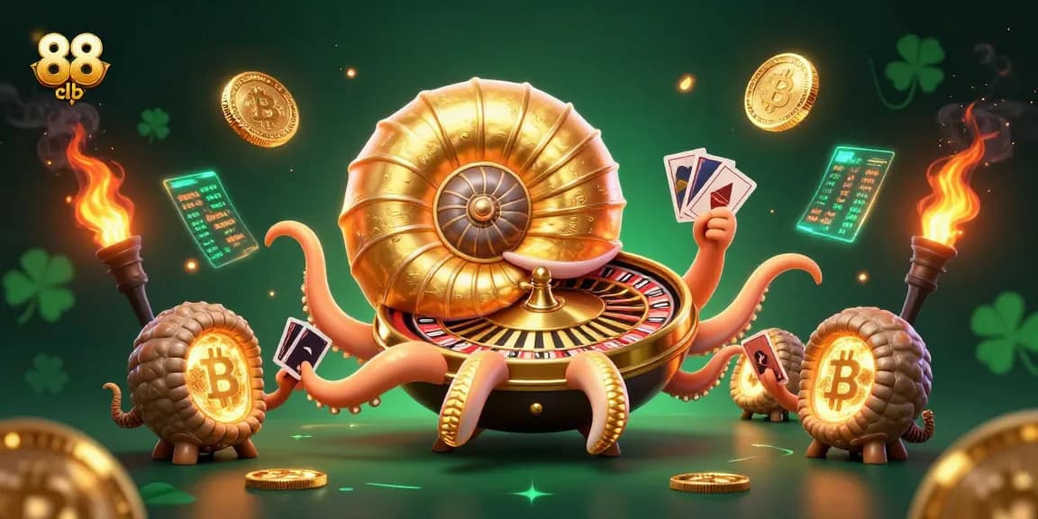 Experience high-stakes action at 88 clb with a vibrant 3D casino illustration filled with vibrant game elements.