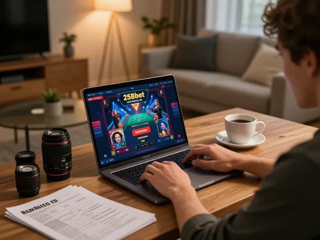 Engaging scene of a player strategizing on 258bet's online casino platform.