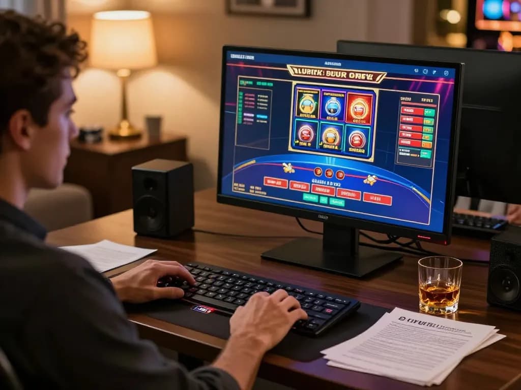 Engaging gameplay at Trang chủ 123Win with a person strategizing for online casino gaming.