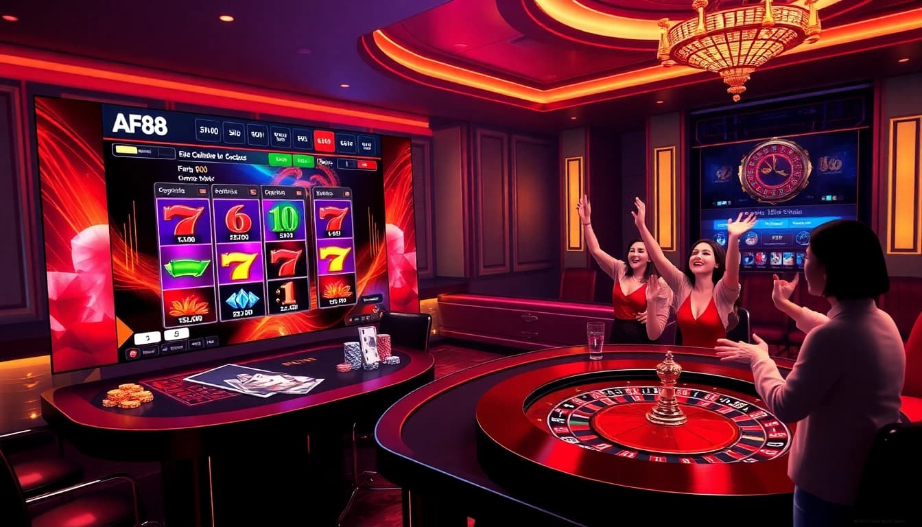 Engaged players enjoying the AF88 online casino experience at a vibrant betting table.