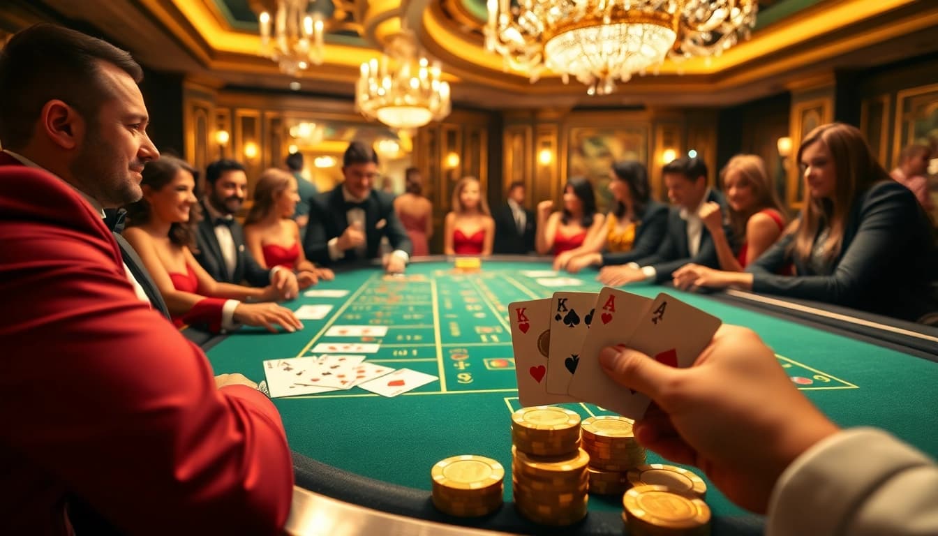 Players enjoying exciting Baccarat at XX88 casino, showcasing thrilling gameplay with luxurious decor.
