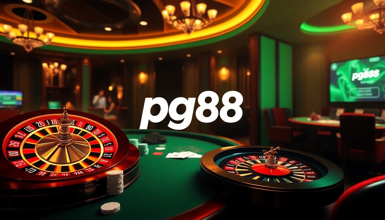 Experience the excitement of pg88 at a vibrant casino table with poker chips and cards.