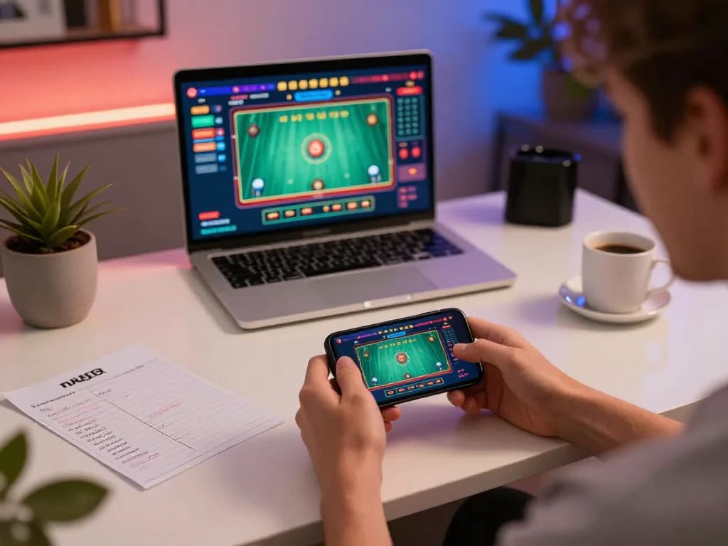 Player enjoying live dealer online gaming on nk88 smartphone, emphasizing convenience and excitement.