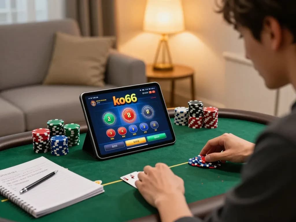 Engaged player navigating ko66 casino's poker interface during an exciting home game session.