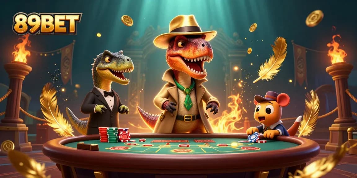 Experience casino excitement with 89BET, featuring whimsical characters in a lively gambling scene.