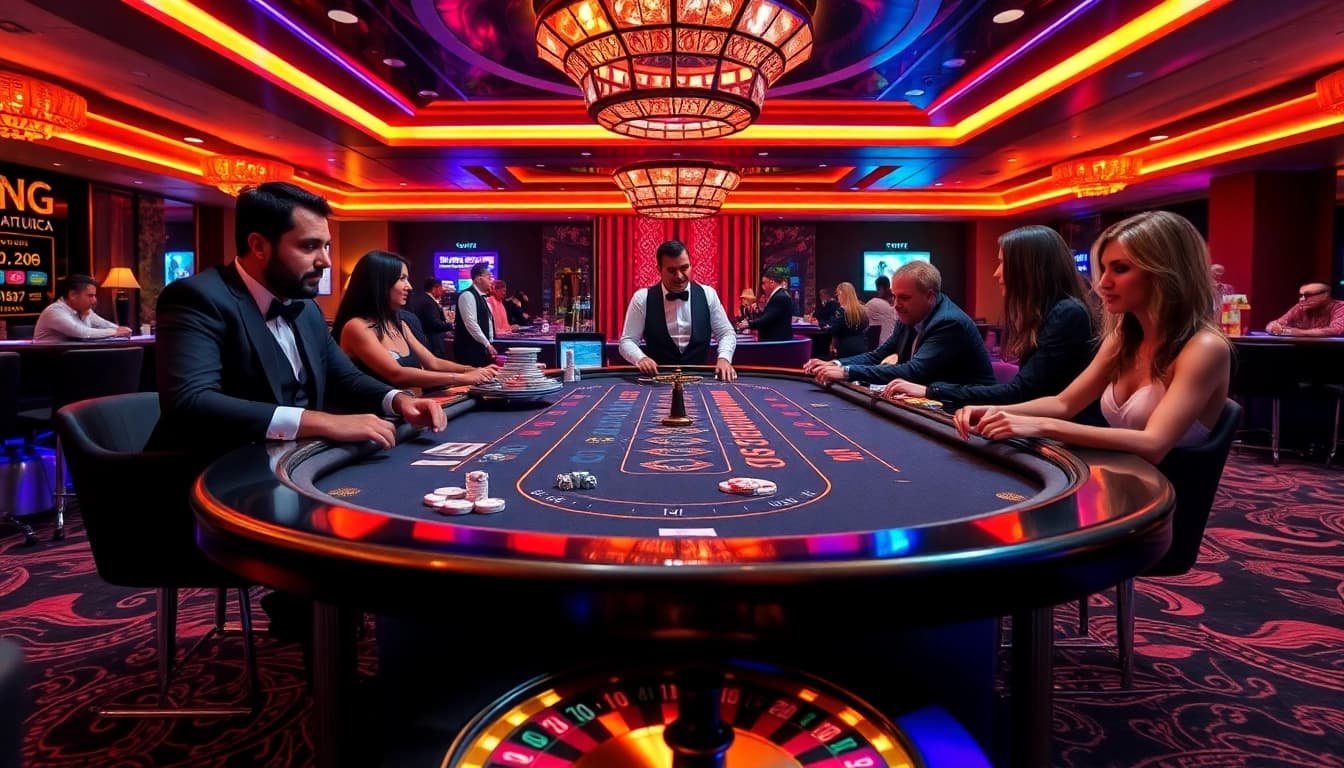 Hitclub players enjoying exciting casino games at a lively gaming table