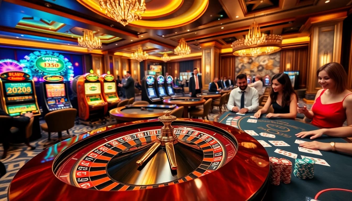 Experience thrilling gameplay at https://33winn.gold/ with vibrant slot machines and a lively roulette wheel.