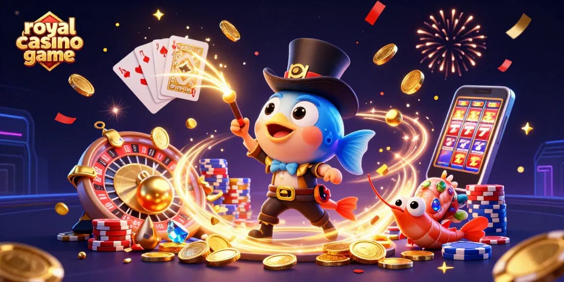 Experience the excitement of the royal casino game with a vibrant, animated scene of treasure and fun.