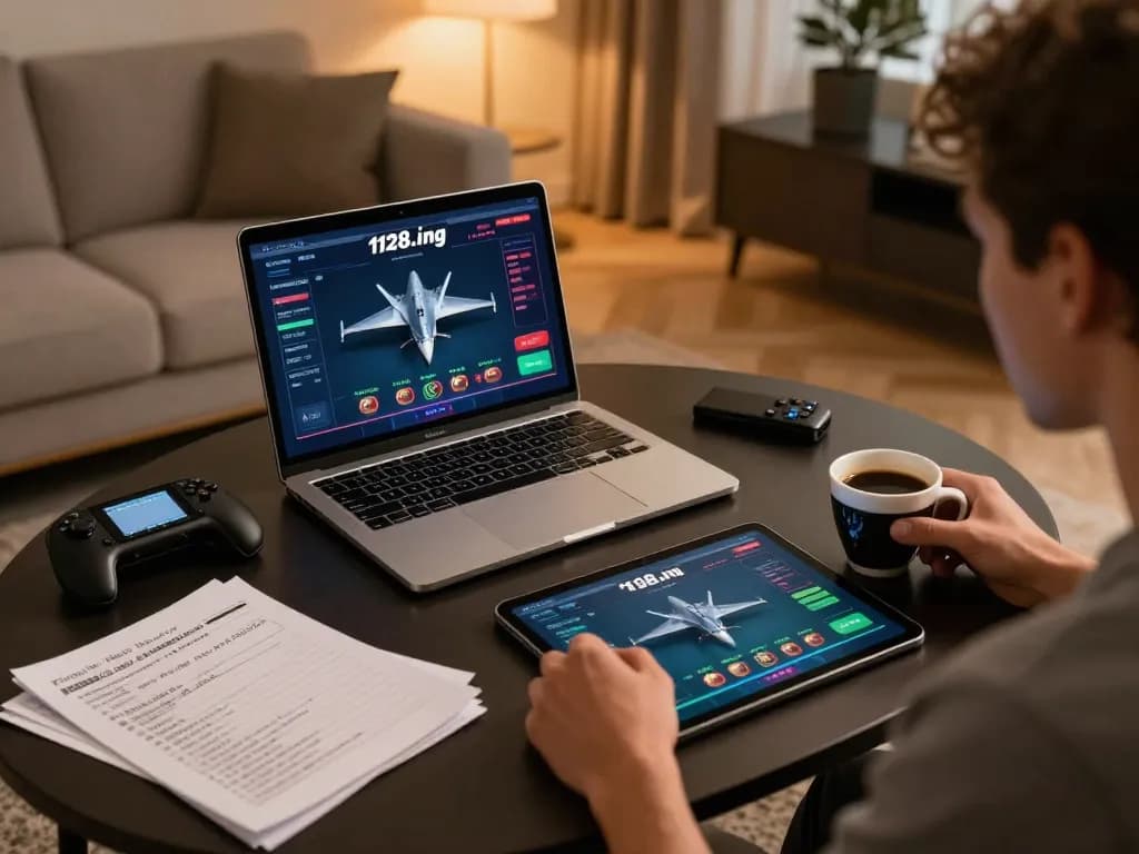 Engaging in poker strategy on f168.ing's online platform with a sleek setup and warm ambiance.