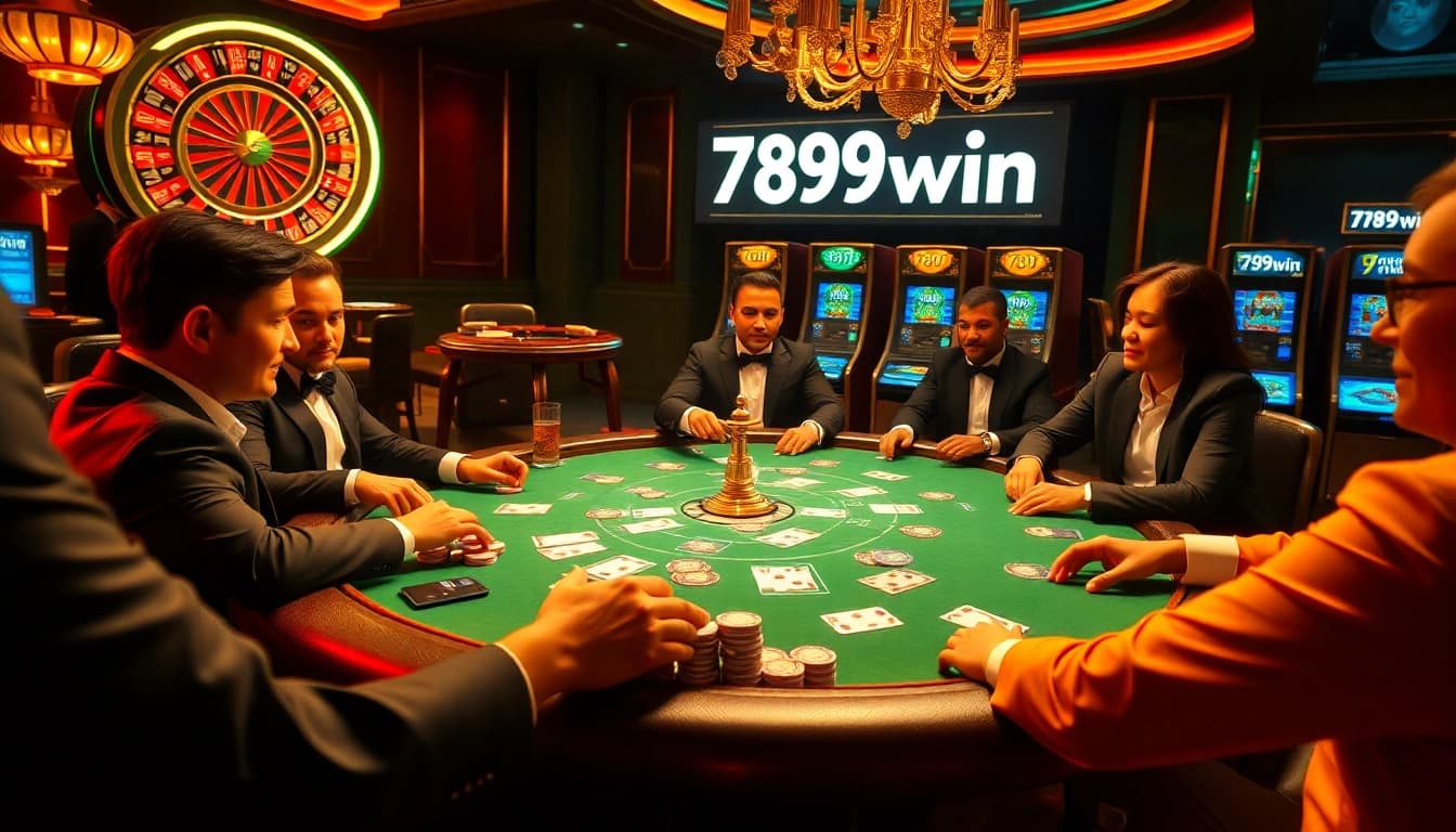 Experience the excitement of gambling at 789win with an elegant poker scene featuring intense players.