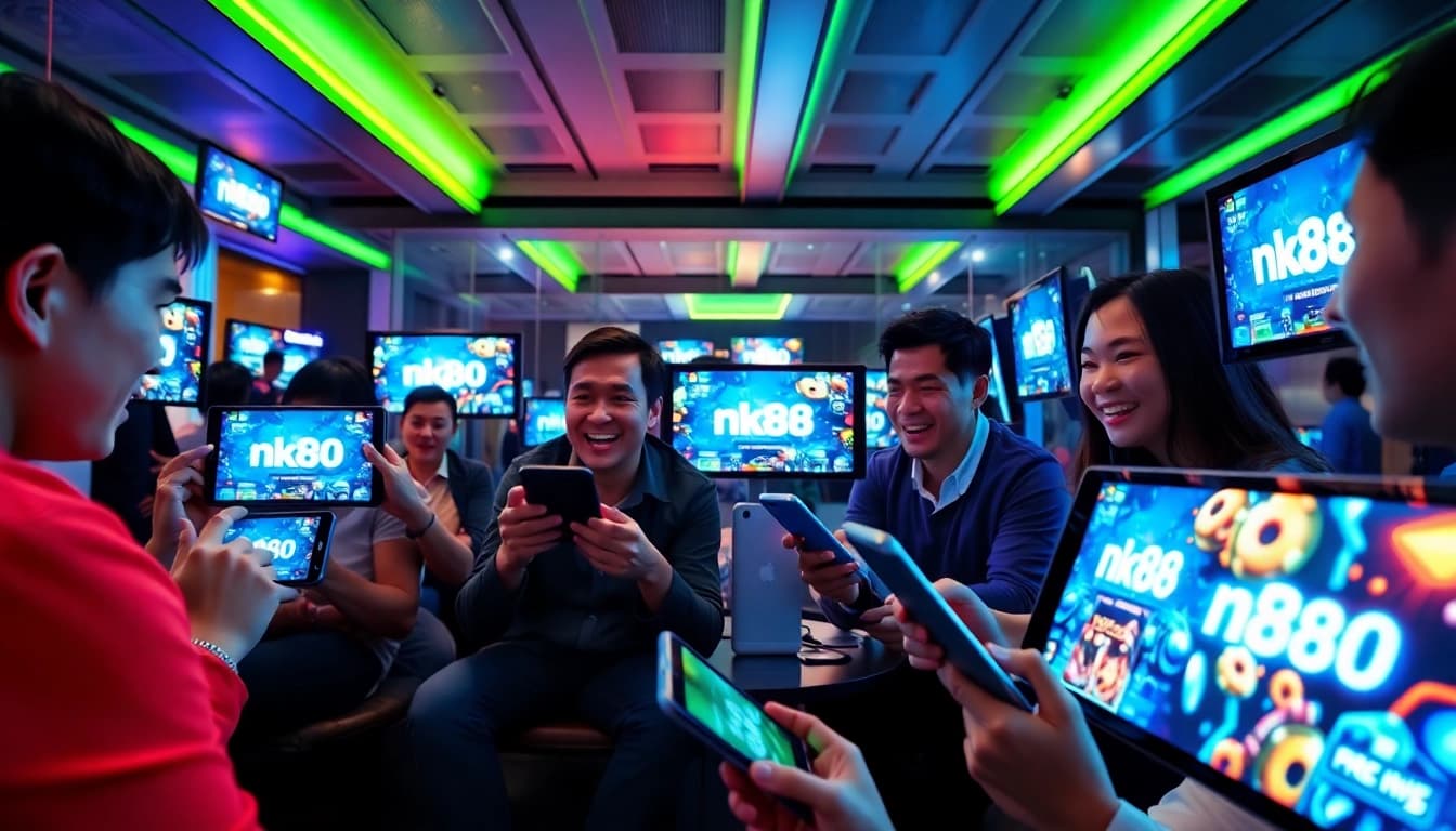 Engaging gaming scene showcasing players enjoying the nk88 app on modern devices.
