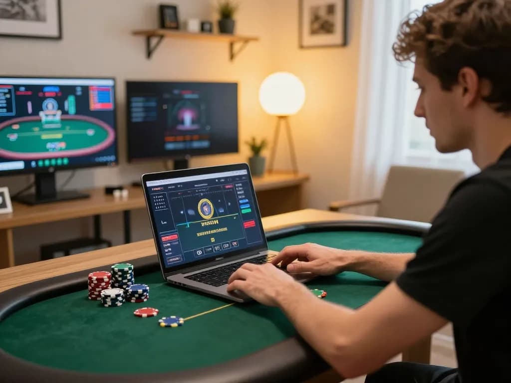 Player strategizing in online poker game while managing bankroll with MM88