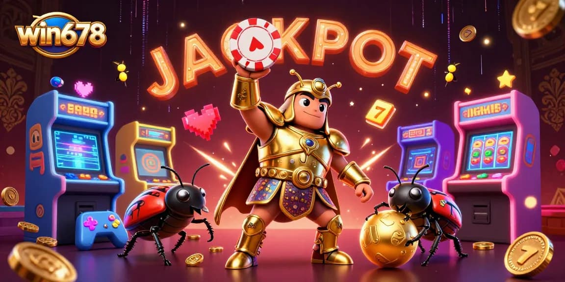 win678 celebrates wins with vibrant characters amidst colorful gaming machines and animated casino elements.