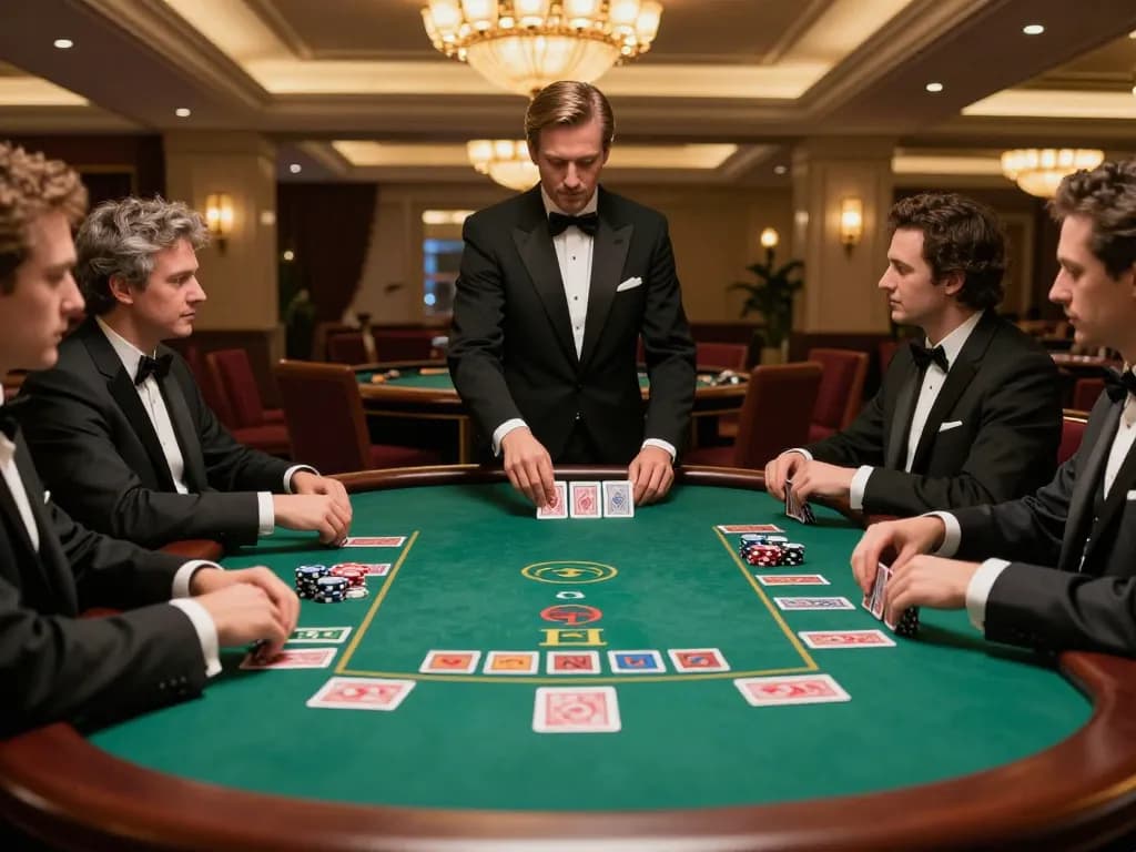 Players strategizing at blackjack table, vin777 ambiance heightening the thrill of the game