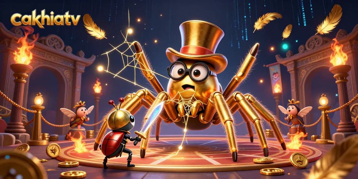 Experience dynamic gameplay at cakhiatv with the bold tarantula and beetle knight amid exciting casino elements.