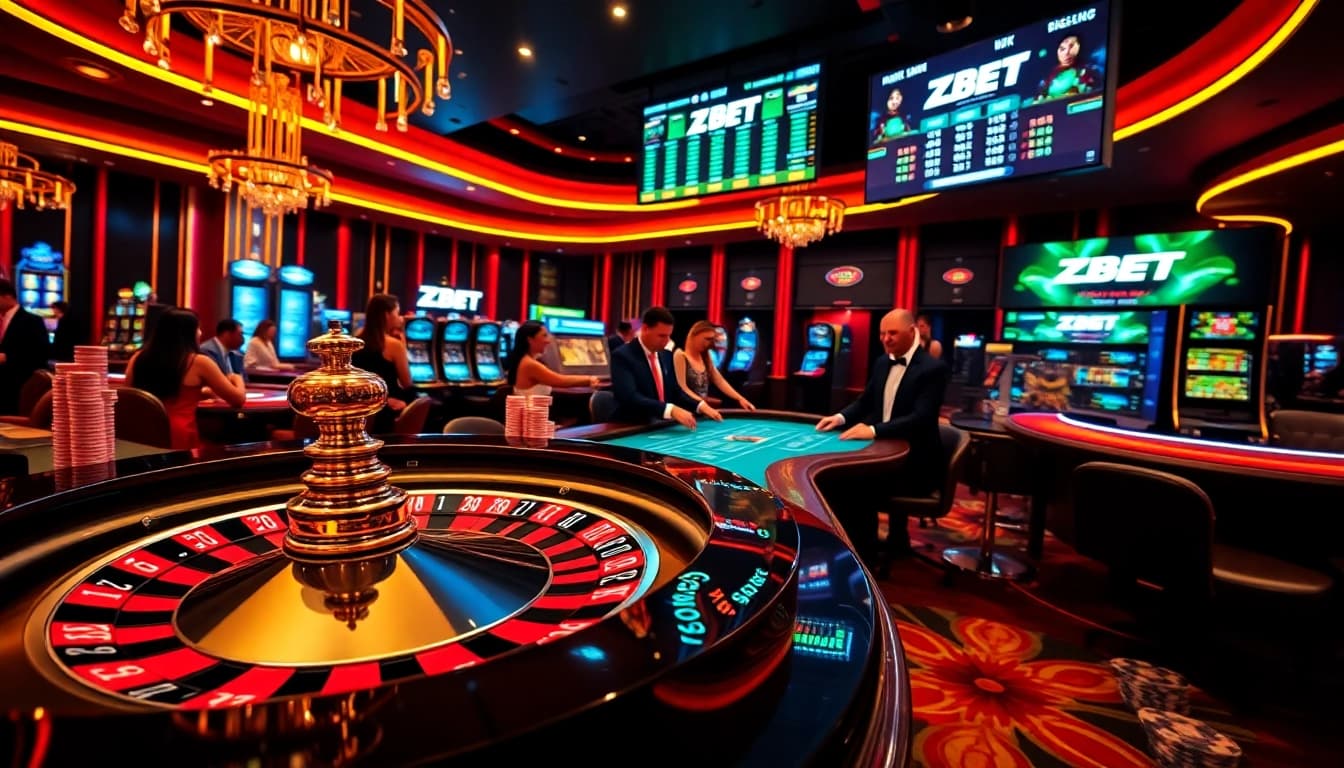 Experience the excitement of ZBET with vibrant casino gaming, poker chips, and roulette action.