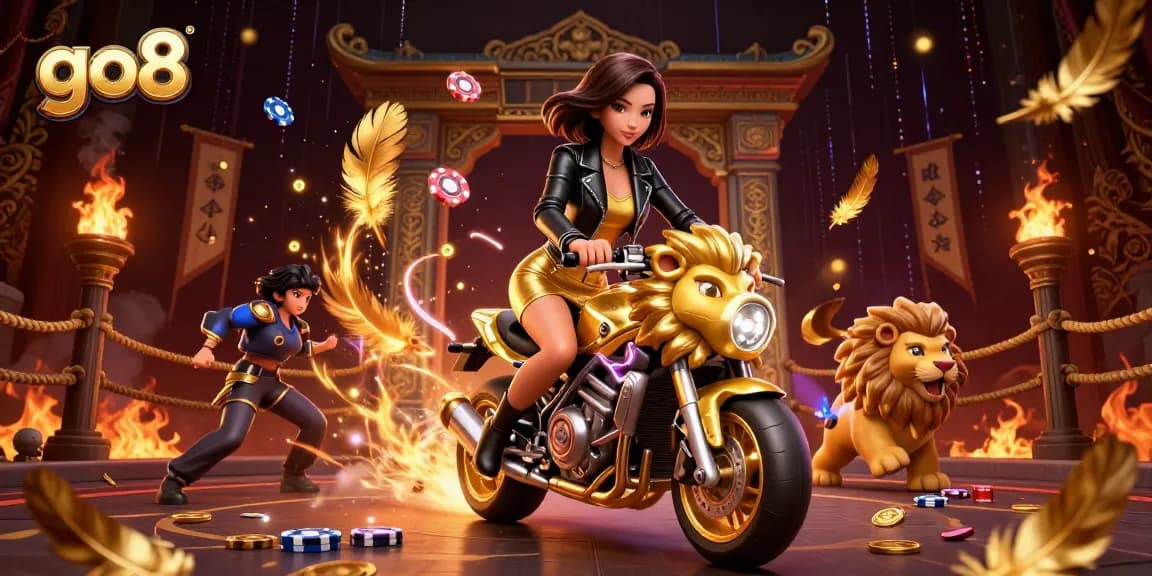 Engage in thrilling gaming adventures at GO8 with captivating visuals of a glamorous character and rich casino elements.