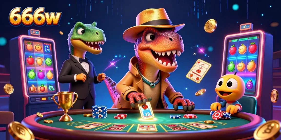 Experience thrilling gaming at 666w with a playful velociraptor card counter at a dynamic blackjack table.
