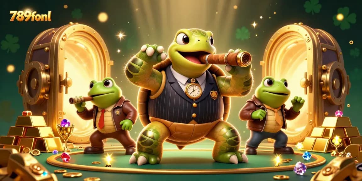 Experience thrilling gameplay with 789fonl's vibrant gambling world featuring a unique cartoon turtle and frog characters.