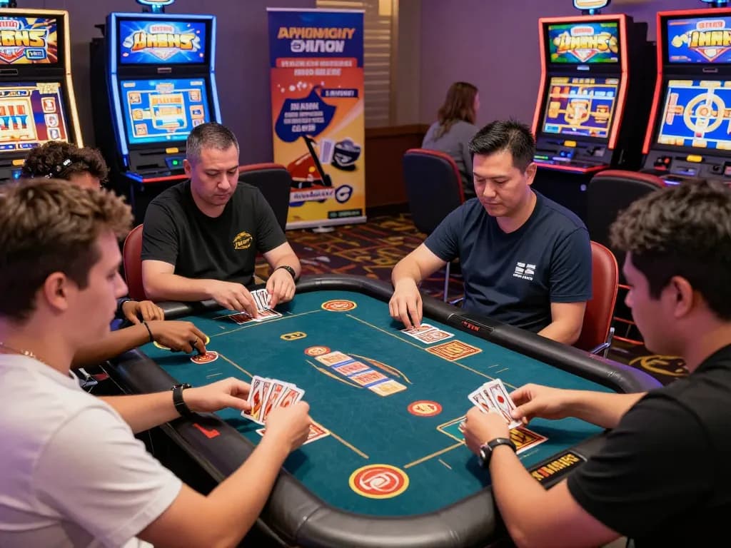 Exciting players enjoying engaging games at Sunwin's vibrant online casino, showcasing traditional and modern gaming experiences.
